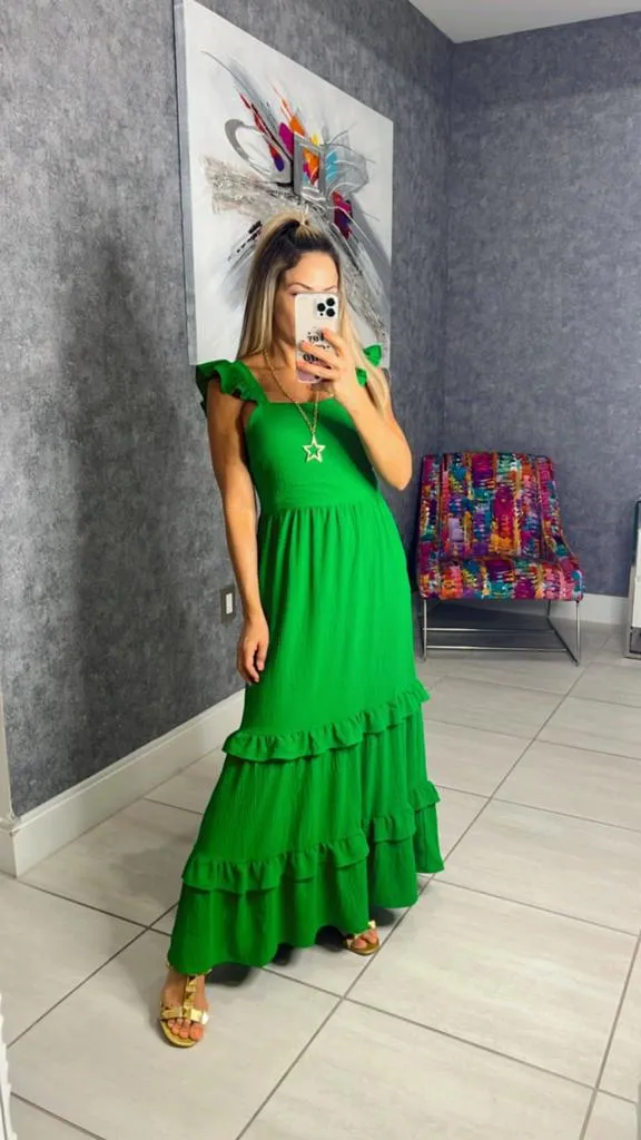 9675 Flowy satin solid ruffled dress