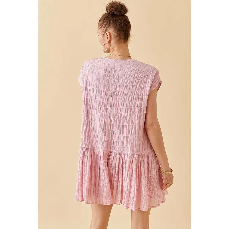 *ACCORDION TEXTURED MINI DRESS LIGHT PINK