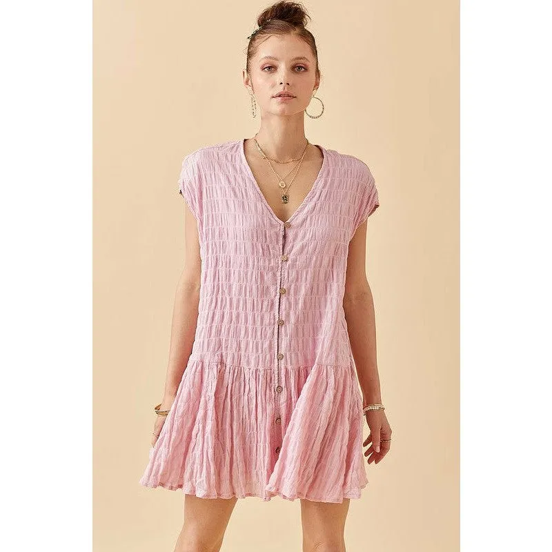 *ACCORDION TEXTURED MINI DRESS LIGHT PINK