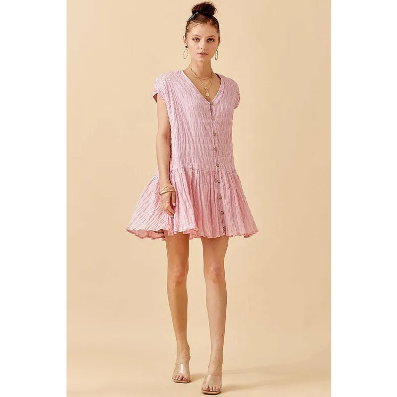 *ACCORDION TEXTURED MINI DRESS LIGHT PINK