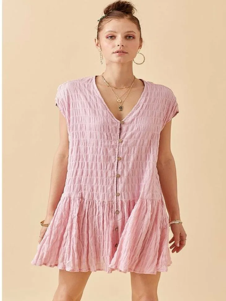 *ACCORDION TEXTURED MINI DRESS LIGHT PINK