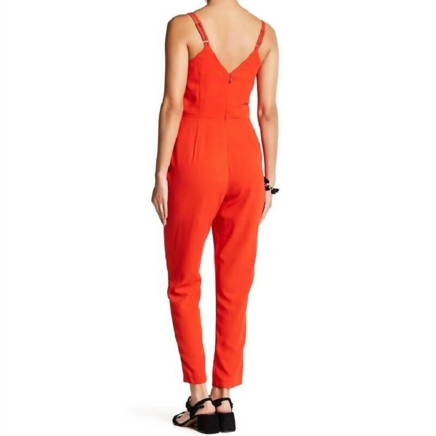 Adelyn Rae - Crepe V Neck Spaghetti Straps Jumpsuit