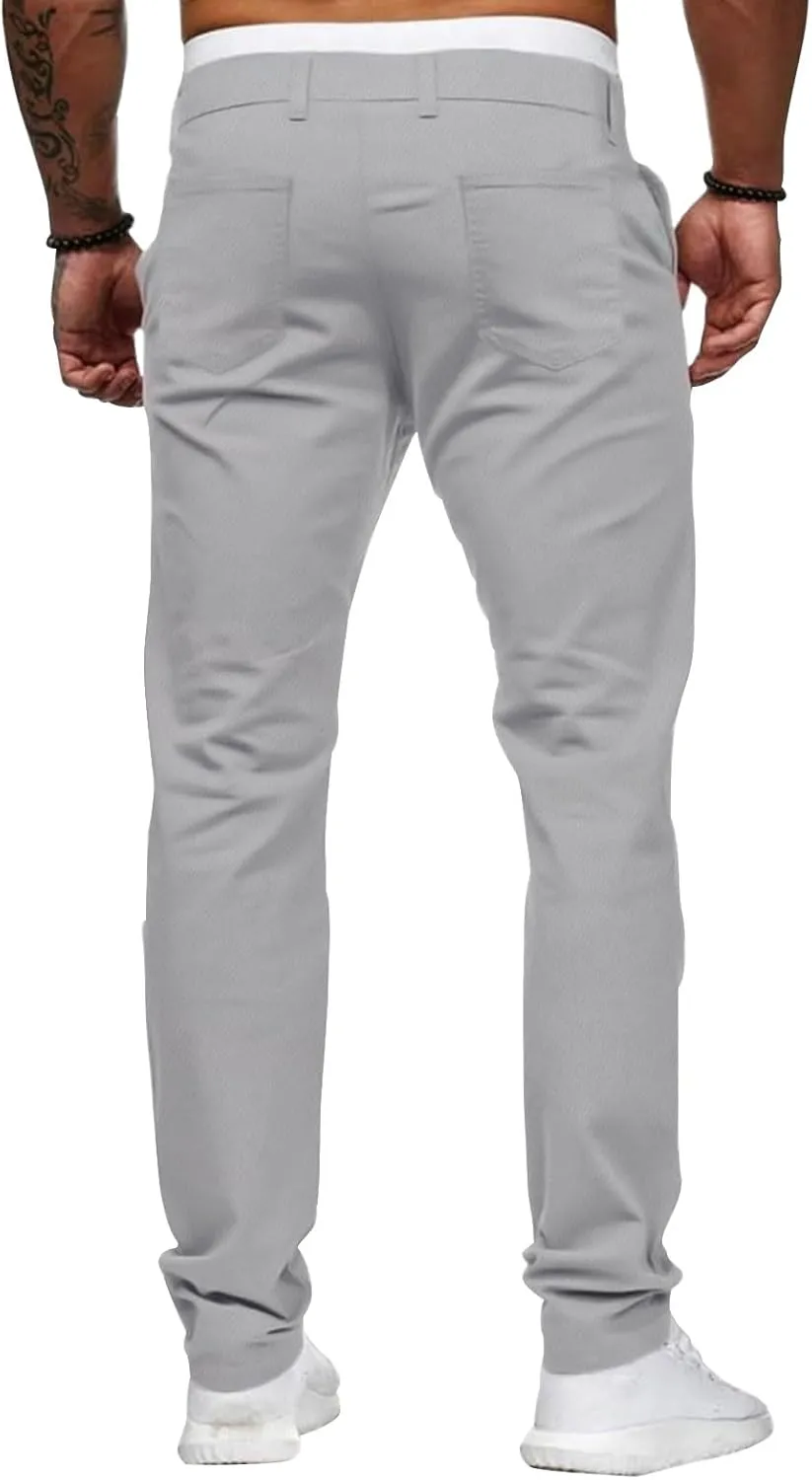ALLABREVE Men's Chinos Casual Dress Pants Slim Fit Skinny Stretch Flat-Front Lightweight Comfort Slacks