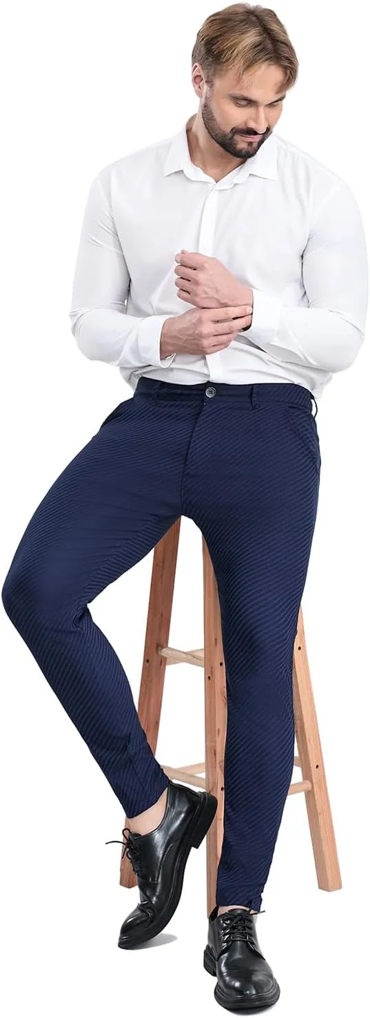 ALLELMS Mens Chinos Slim Fit Stretch Flat-Front Skinny Dress Pants