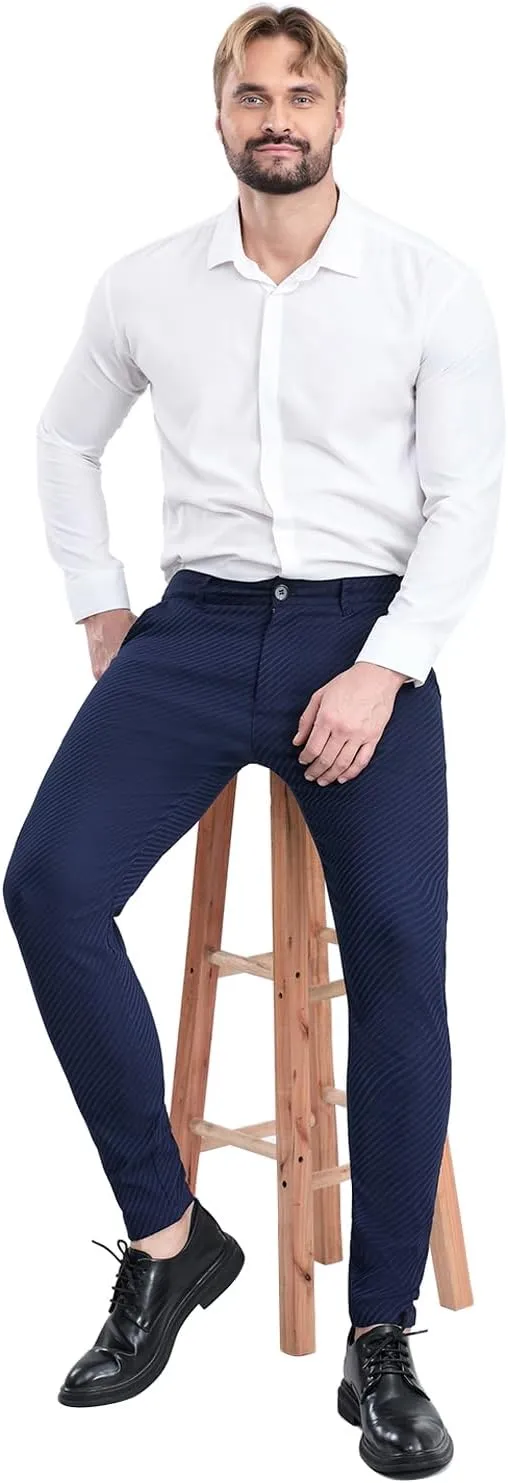 ALLELMS Mens Chinos Slim Fit Stretch Flat-Front Skinny Dress Pants
