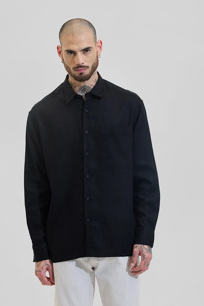 Black Relaxed Fit Linen Blend Shirt