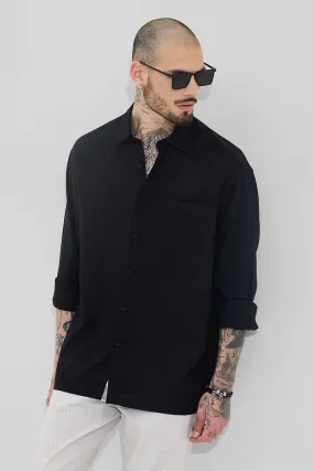 Black Relaxed Fit Linen Blend Shirt