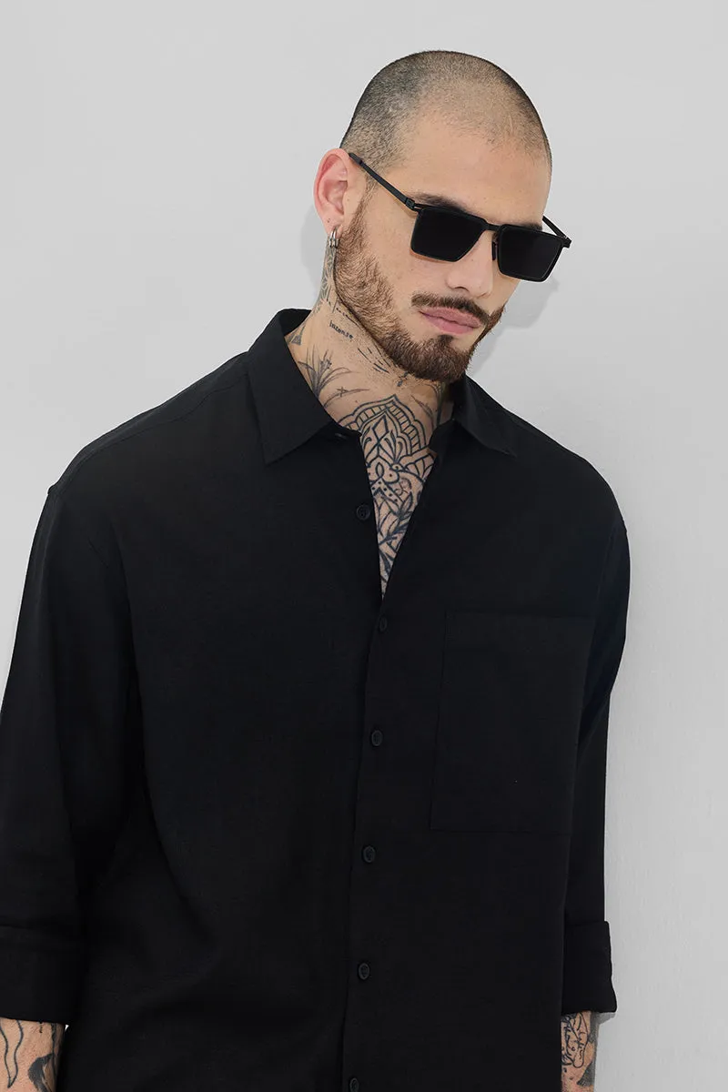 Black Relaxed Fit Linen Blend Shirt