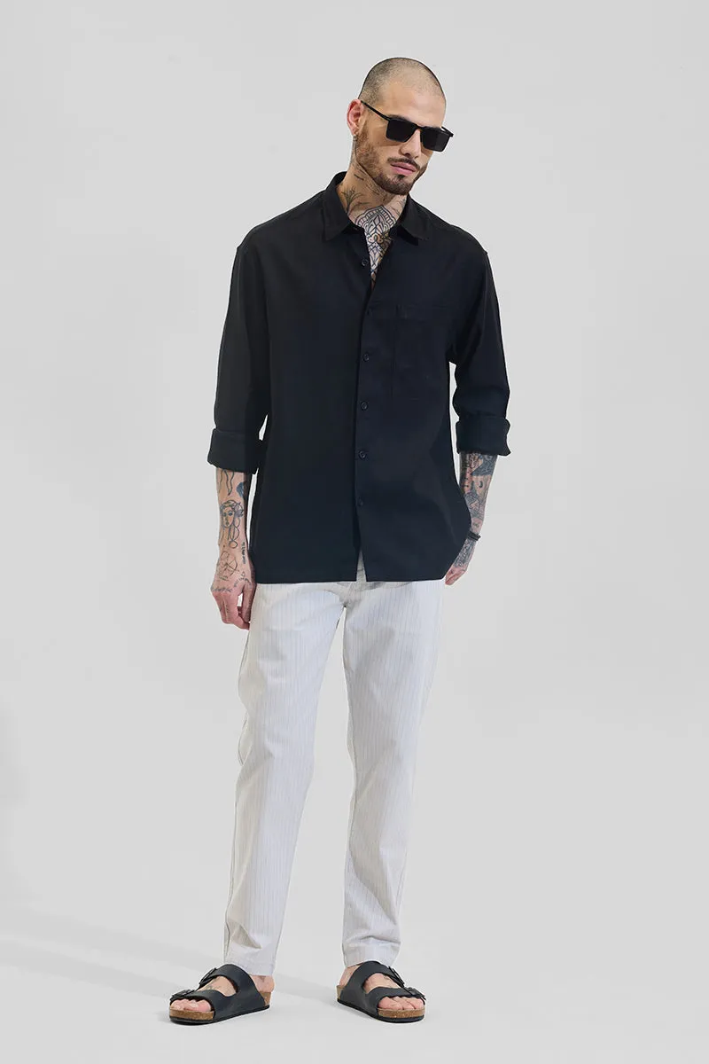 Black Relaxed Fit Linen Blend Shirt