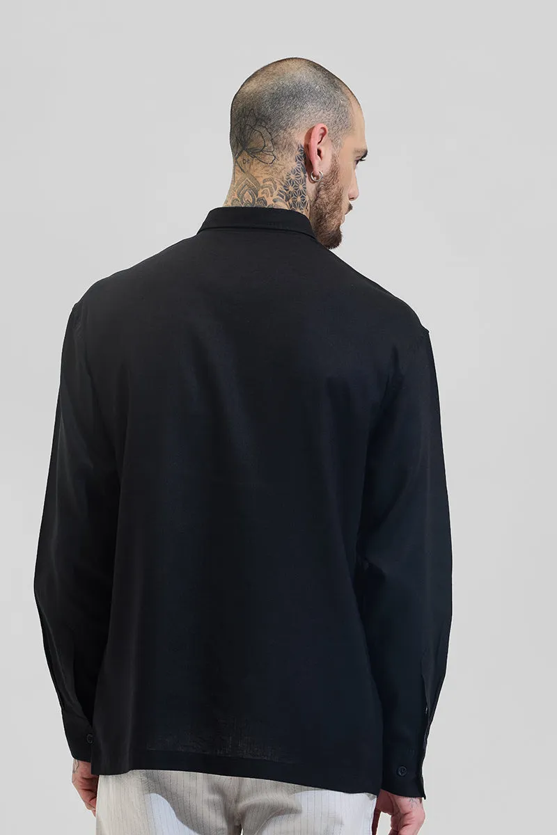 Black Relaxed Fit Linen Blend Shirt