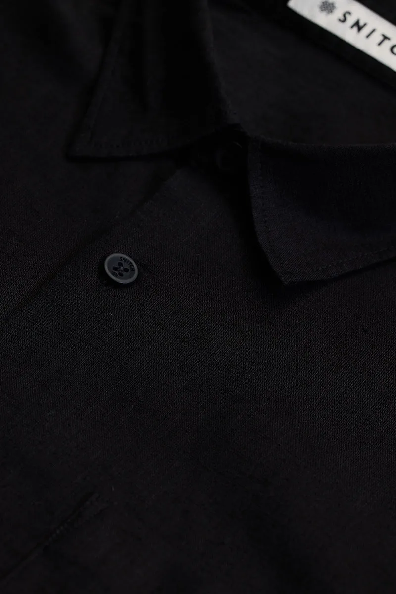 Black Relaxed Fit Linen Blend Shirt