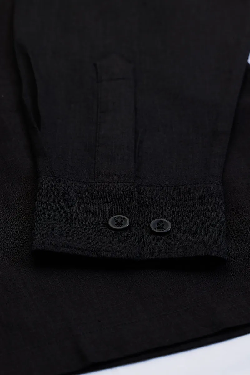 Black Relaxed Fit Linen Blend Shirt