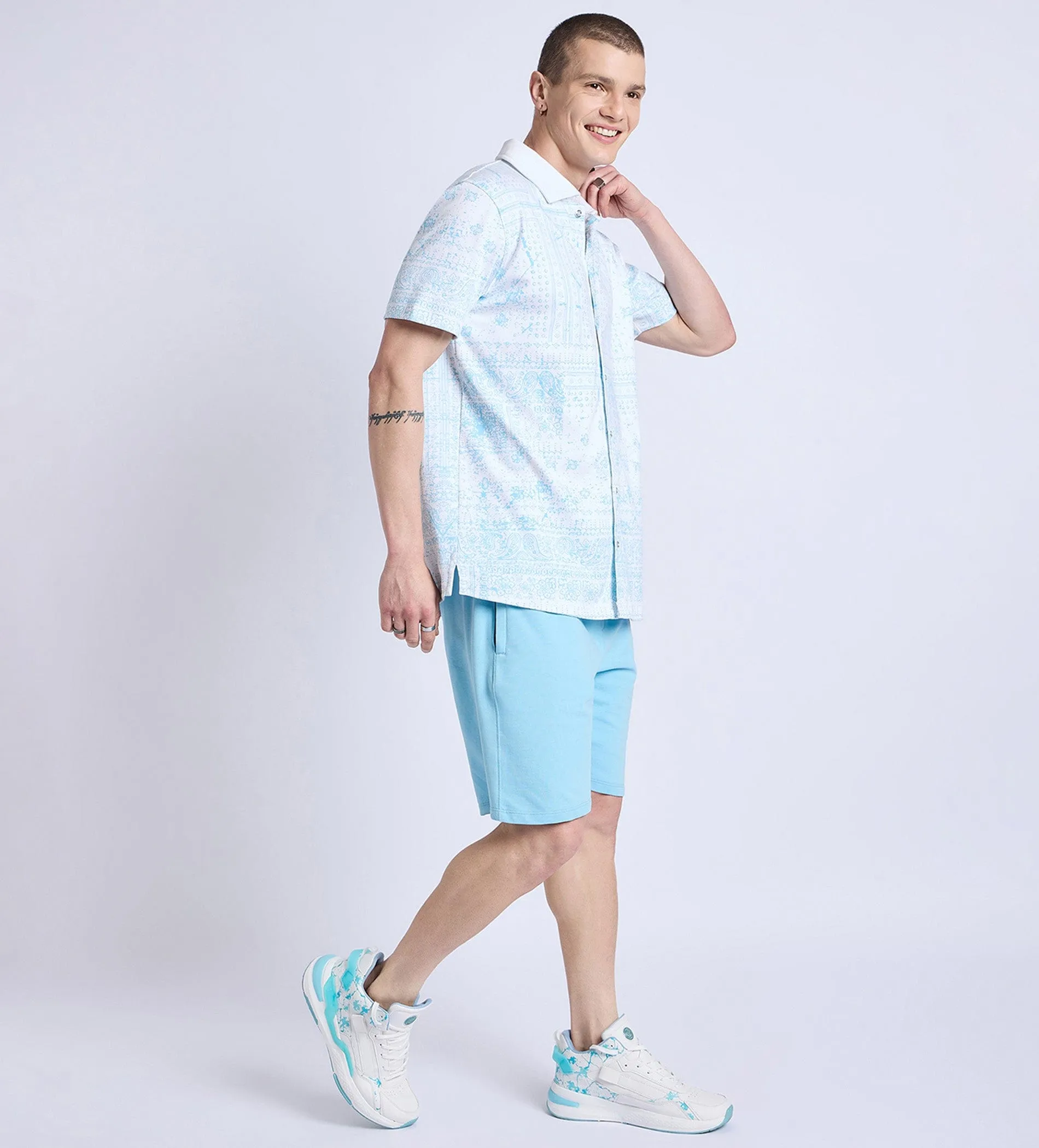 Blue Airy Bandana Shorts For Men