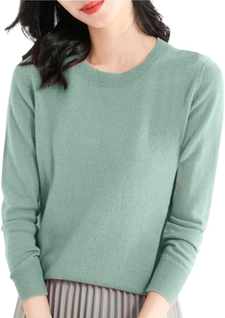 Cashmere Sweater for Women, Long Sleeve Soft Crew Neck Lightweight Knitted Pullover, Cute Crewneck Pullover