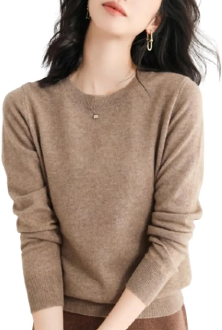 Cashmere Sweater for Women, Long Sleeve Soft Crew Neck Lightweight Knitted Pullover, Cute Crewneck Pullover