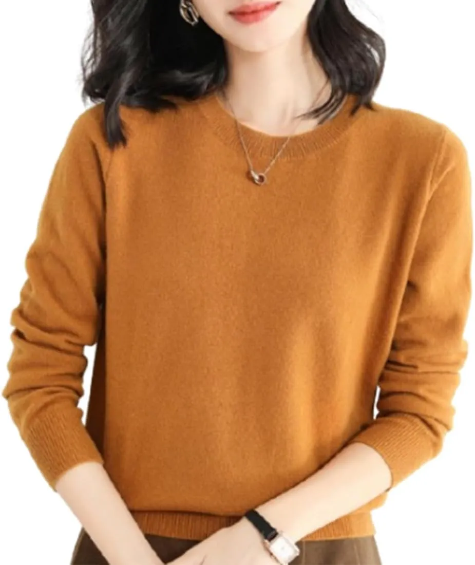 Cashmere Sweater for Women, Long Sleeve Soft Crew Neck Lightweight Knitted Pullover, Cute Crewneck Pullover