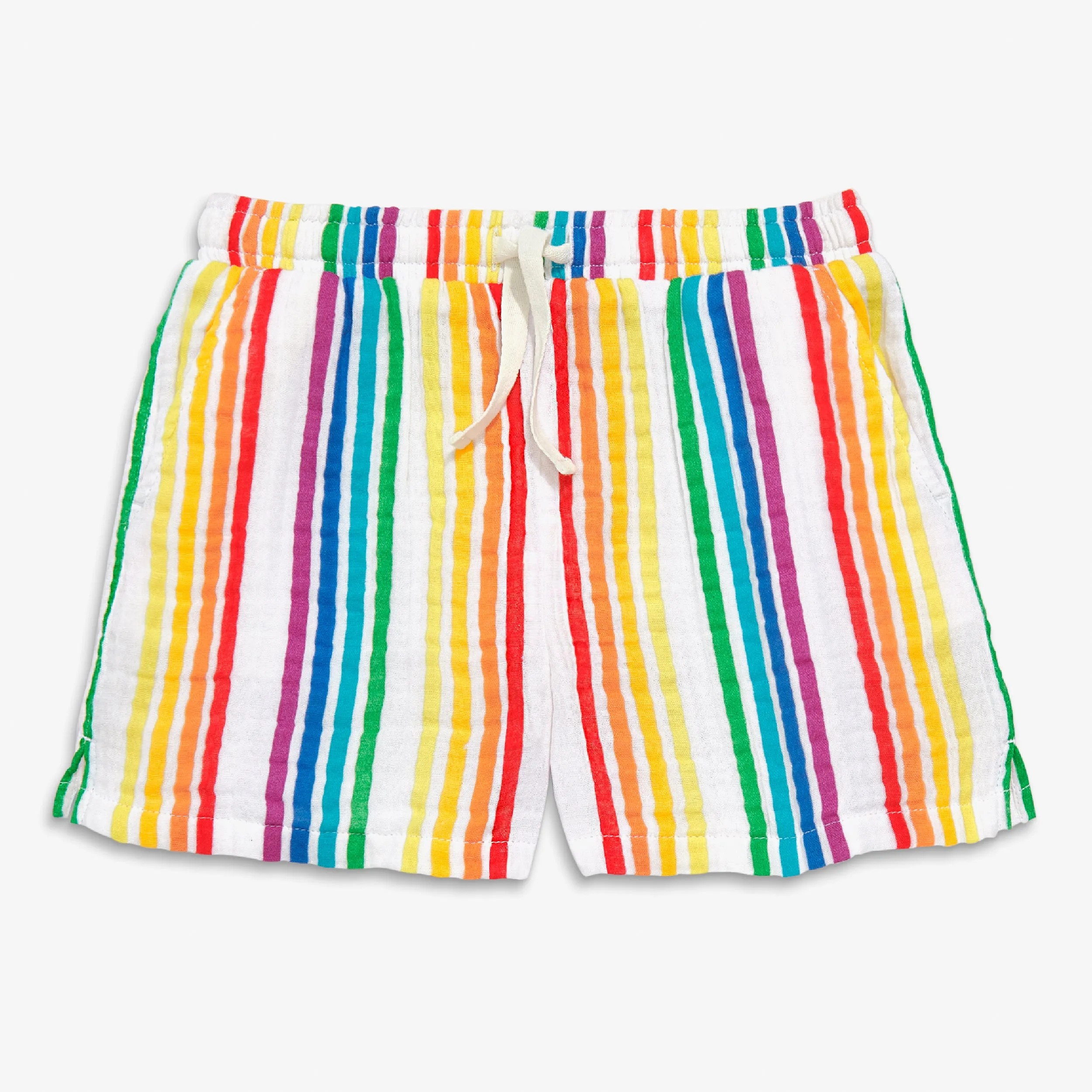 Clearance kids cotton gauze beach short in mini rainbow stripe