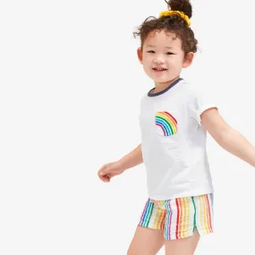 Clearance kids cotton gauze beach short in mini rainbow stripe