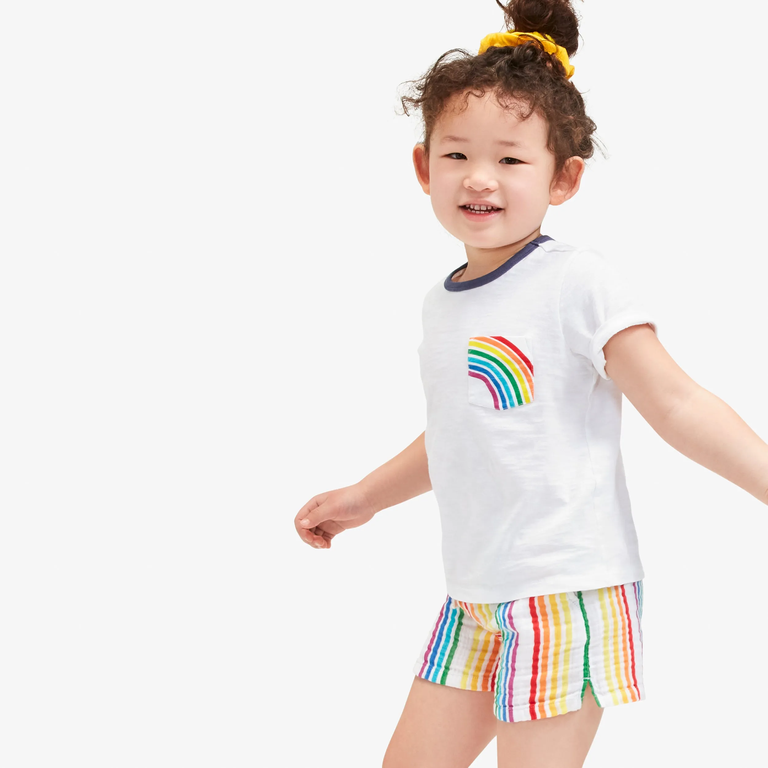 Clearance kids cotton gauze beach short in mini rainbow stripe