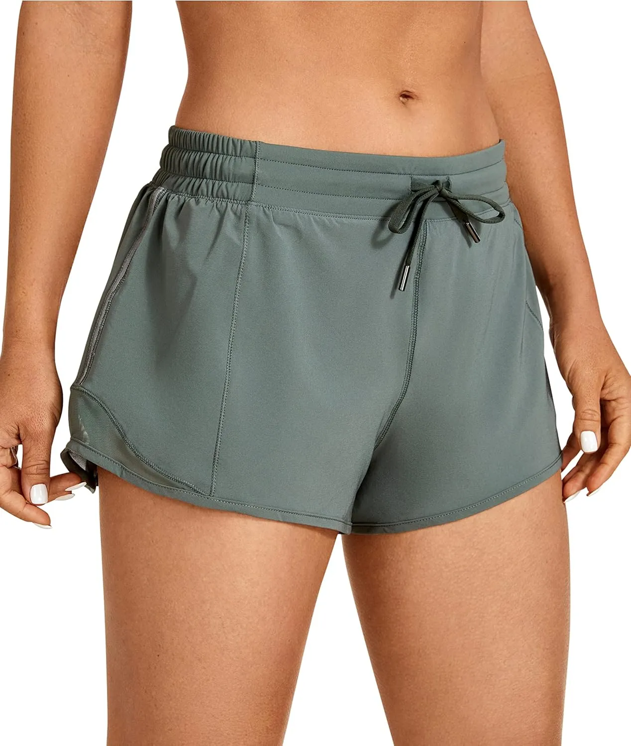 CRZ YOGA Athletic Shorts for Women with Zip Pocket, 2.5" Mid Waist Mesh Liner Shorts for Running Gym Workout