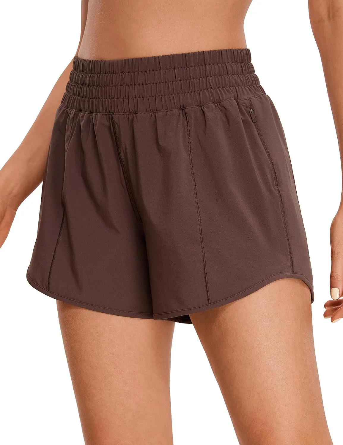 CRZ YOGA Womens High Waisted Running Shorts 4'' - Mesh Liner Lightweight Gym Sport Athletic Workout Shorts with Zipper Pocket