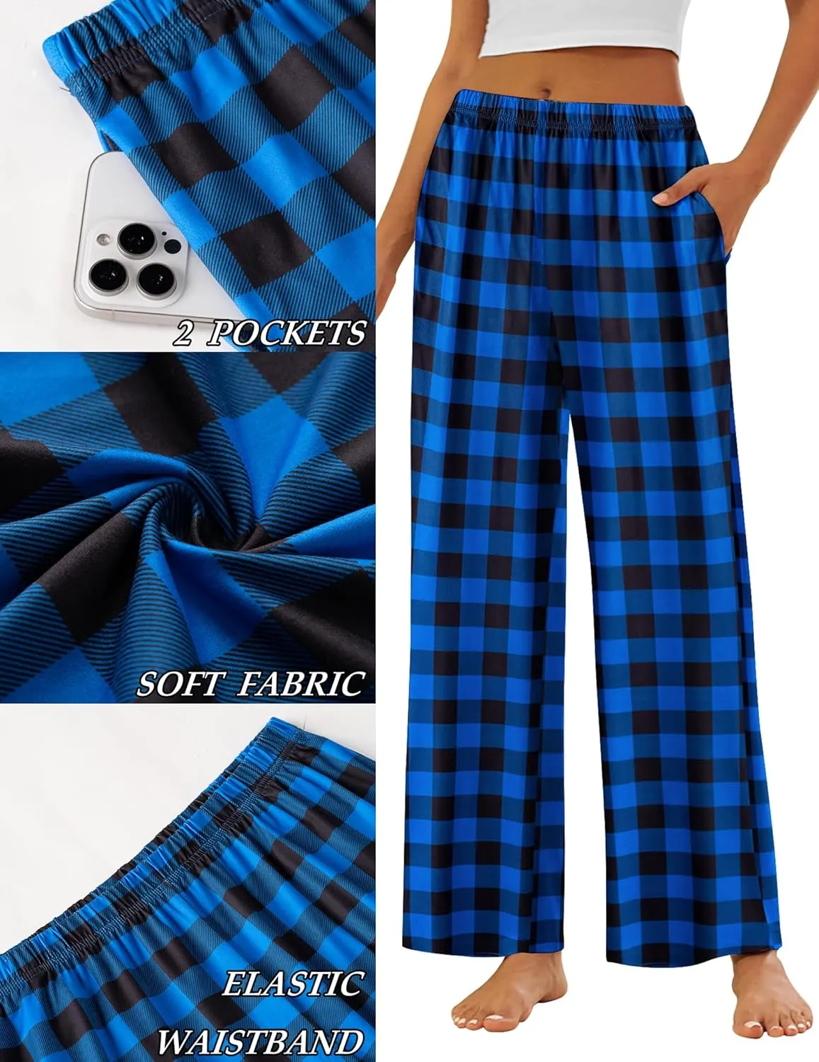 Ekouaer Pajama Pants for Women Soft Comfy Pajama Bottoms Casual Stretch Wide Leg Pants with Pockets