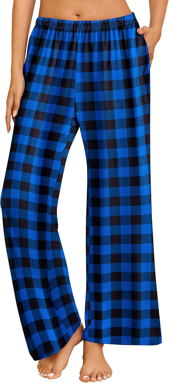 Ekouaer Pajama Pants for Women Soft Comfy Pajama Bottoms Casual Stretch Wide Leg Pants with Pockets
