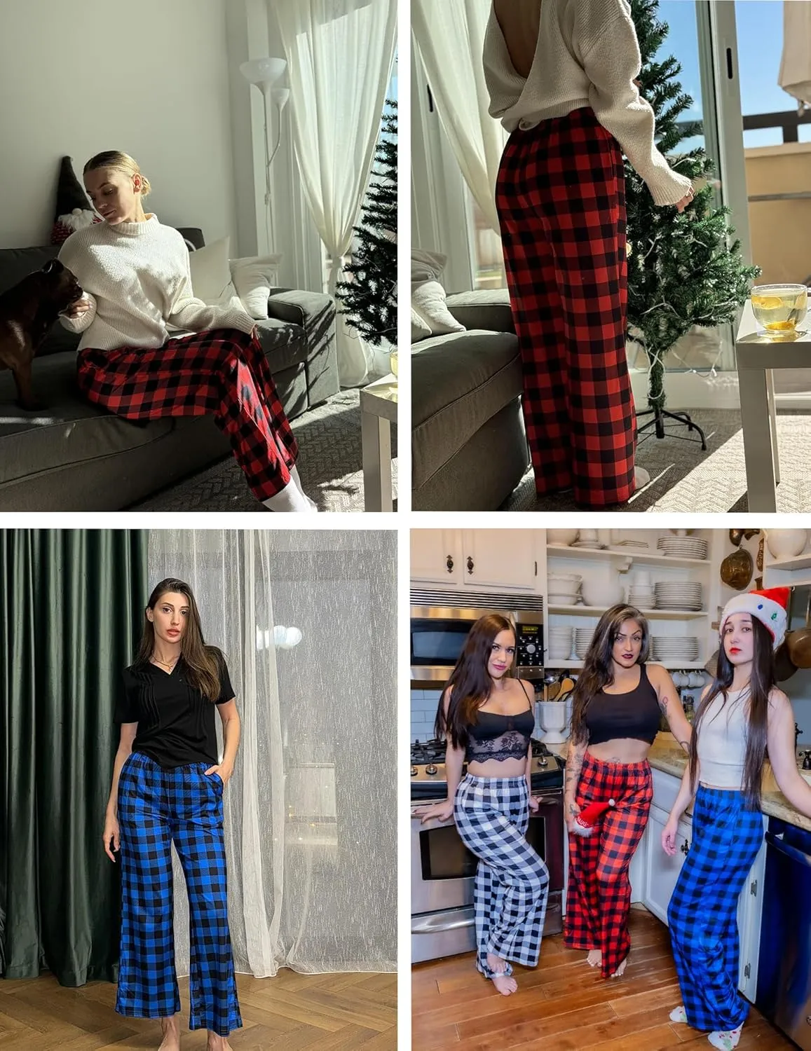 Ekouaer Pajama Pants for Women Soft Comfy Pajama Bottoms Casual Stretch Wide Leg Pants with Pockets