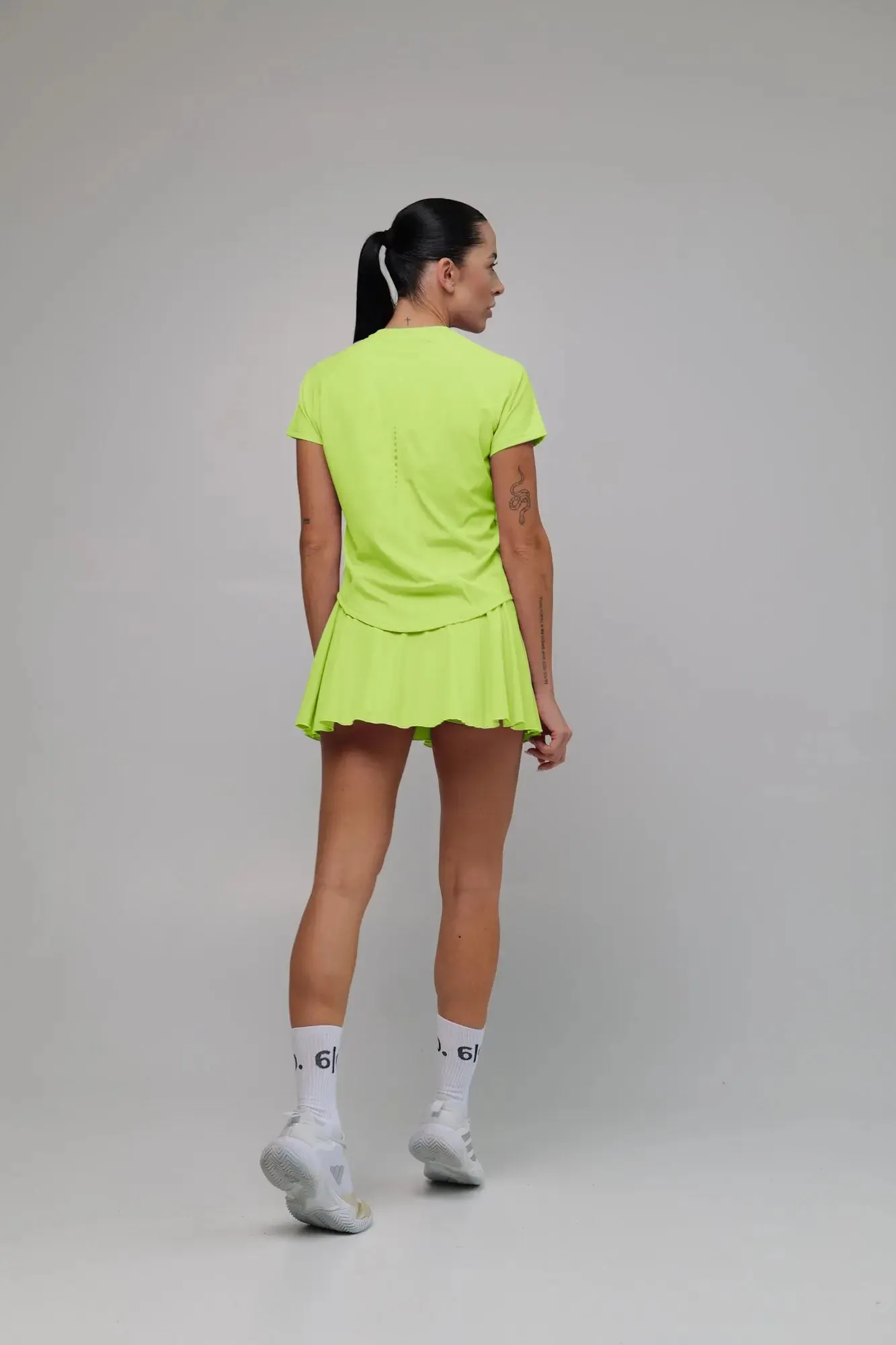 Green stretchy material shirt and skirt set (without bra)