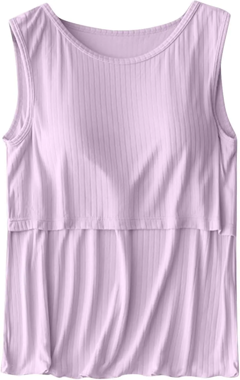 HGps8w Women's Summer Maternity Nursing Tank Tops Sleeveless Comfy Cotton Breastfeeding Shirts Double Layer Pregnancy Clothes