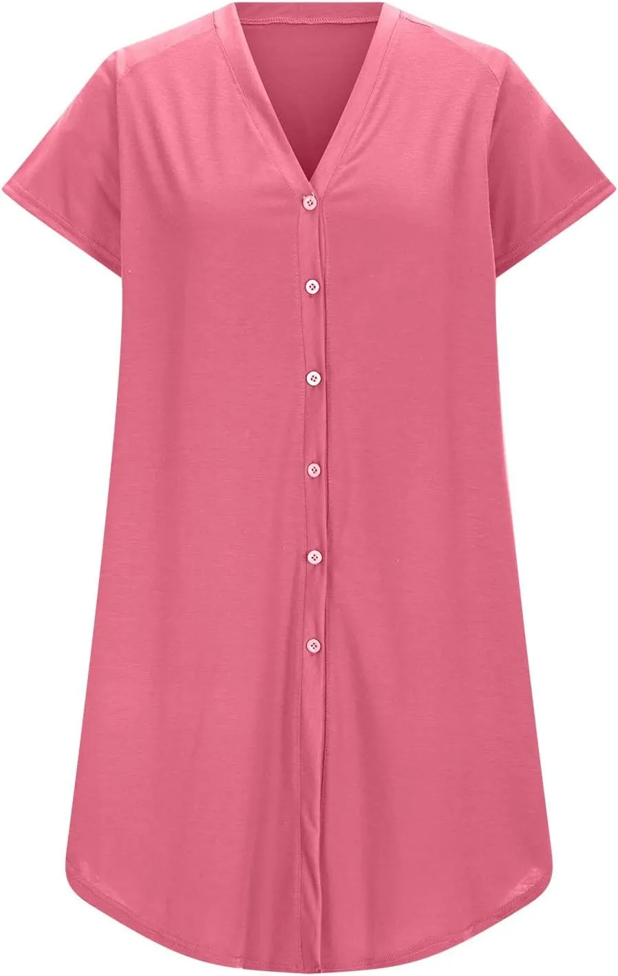 jsaierl Women's Button Down V Neck Shirts Dress Casual Loose Solid Basic T Shirt Dress Summer Short Sleeve Shift Dress