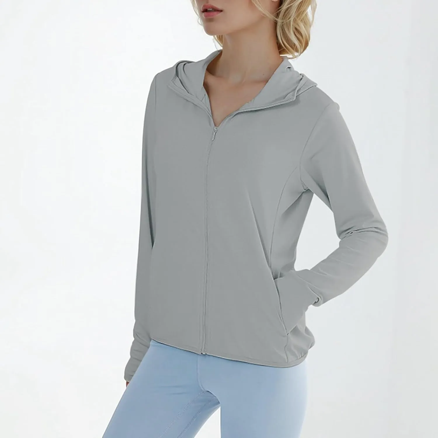 Ladies' Pure Color Sun Protective Fishing Hoodie Jacket | Breathable Ice Silk Chunky Oversized Knit Cardigan