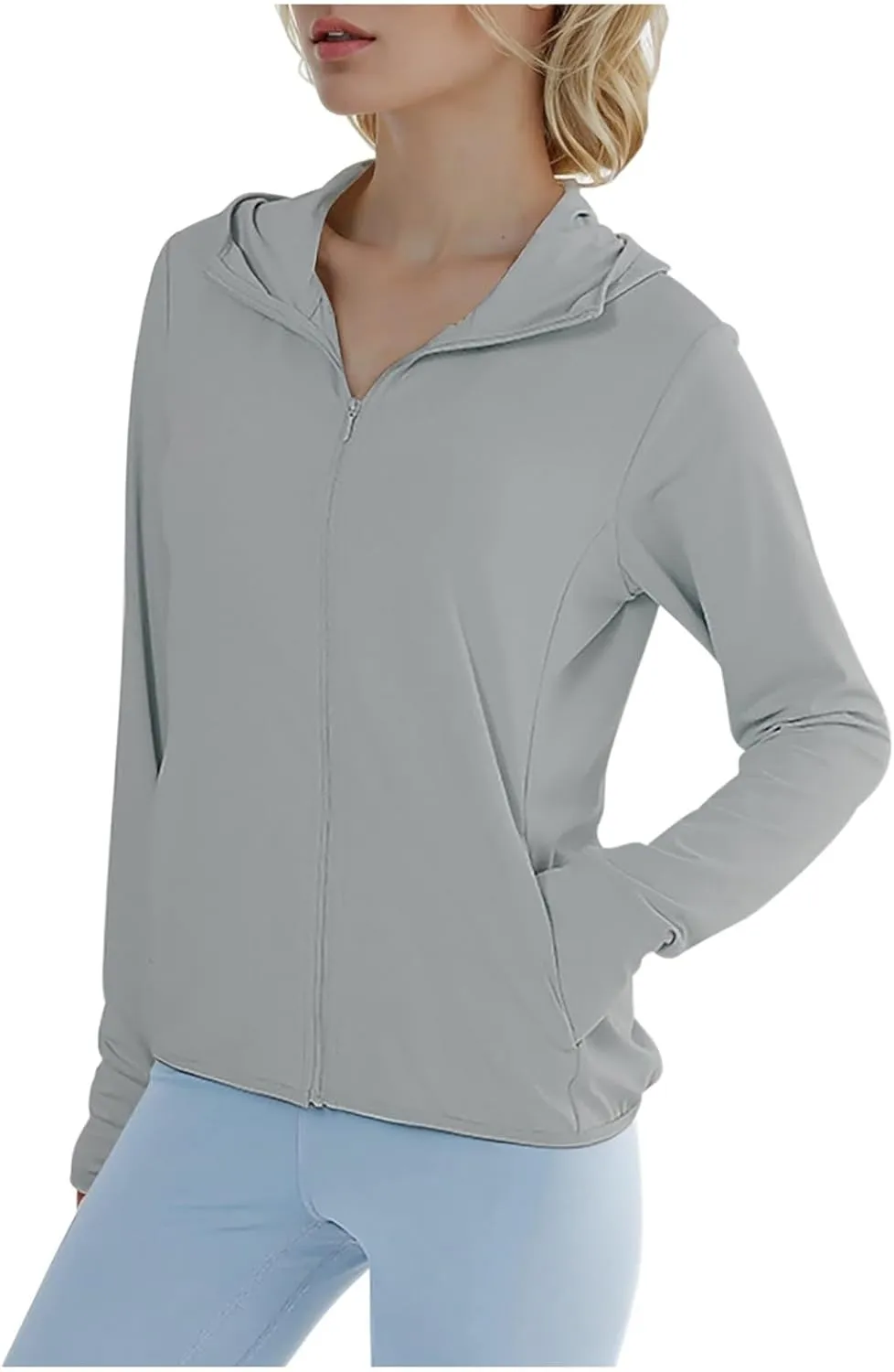Ladies' Pure Color Sun Protective Fishing Hoodie Jacket | Breathable Ice Silk Chunky Oversized Knit Cardigan