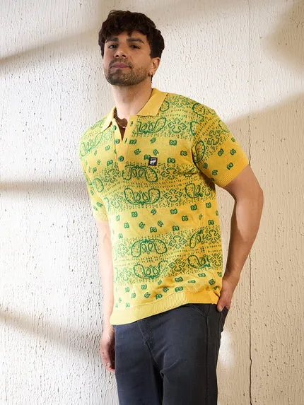 Lemon Paisley Knitted Polo T-shirt