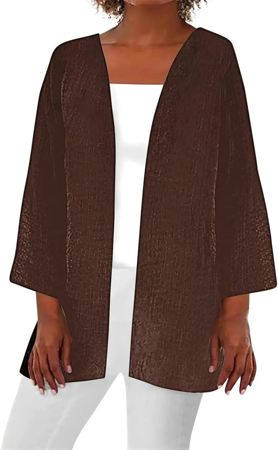 Lightweight Cardigans for Women Summer Long Cardigan Casual Open Front Beach Cover Ups 3/4 Sleeve Kimono Cardigan