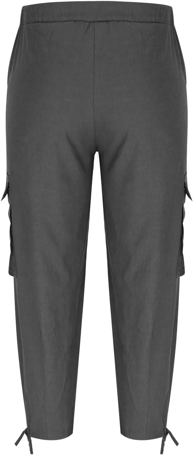 Linen Cargo Pants Men Beach Summer Casual Elastic Waist Relaxed Fit Yoga Travel Lounge Trousers with Drawstring Bottom