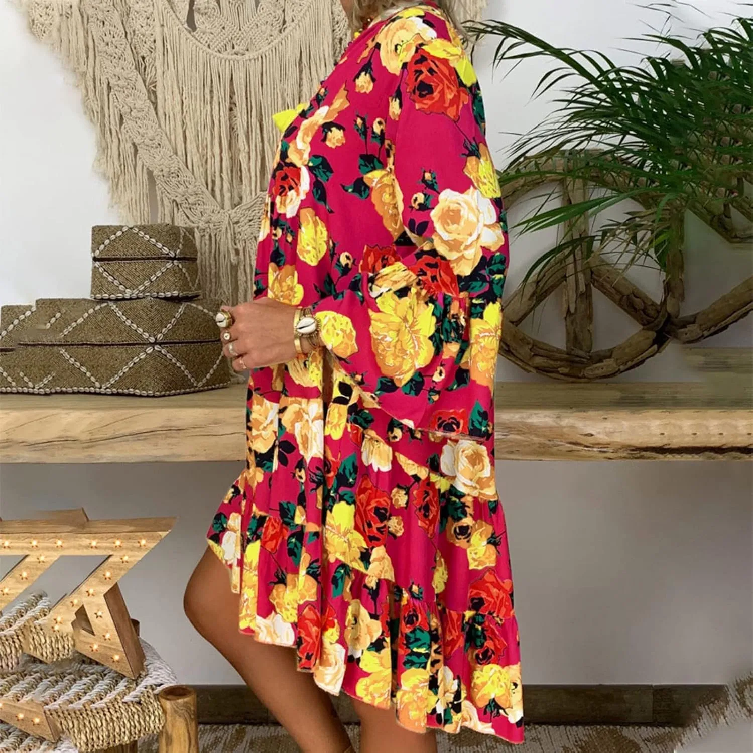 Long Sleeve Dress for Women Plus Size Floral Print Shirt Dress Button Down Casual Loose Midi Dress Summer Dresses