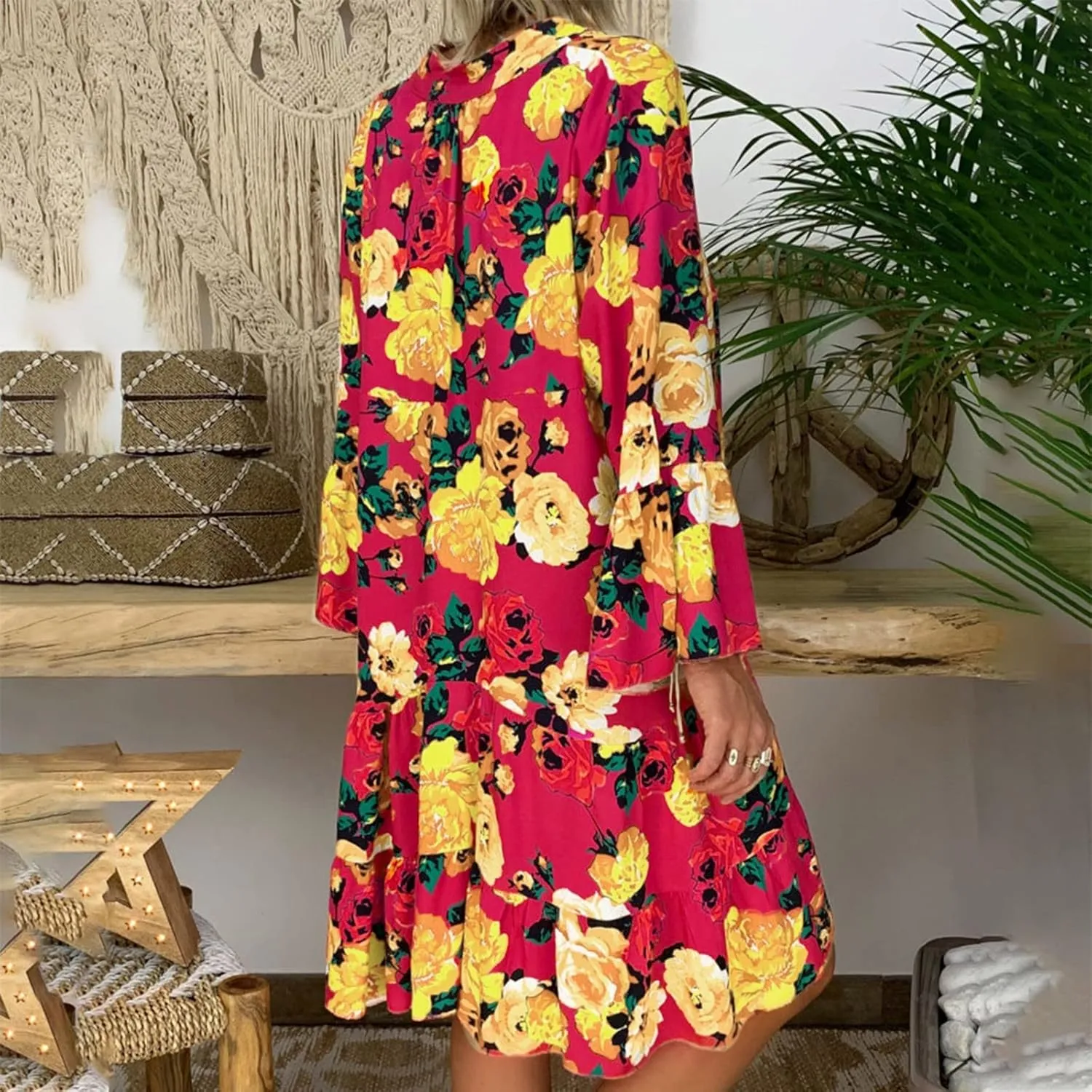 Long Sleeve Dress for Women Plus Size Floral Print Shirt Dress Button Down Casual Loose Midi Dress Summer Dresses