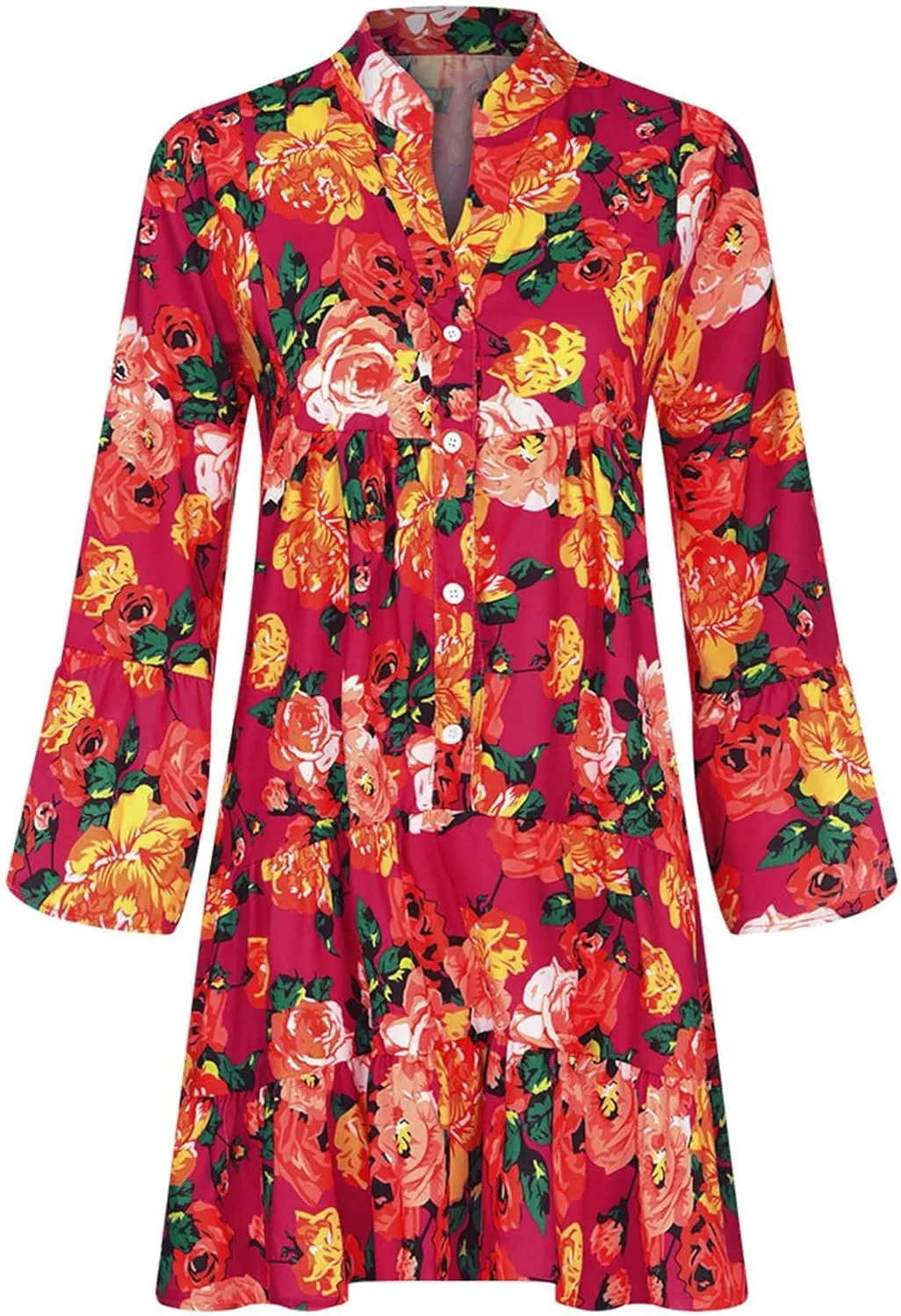 Long Sleeve Dress for Women Plus Size Floral Print Shirt Dress Button Down Casual Loose Midi Dress Summer Dresses