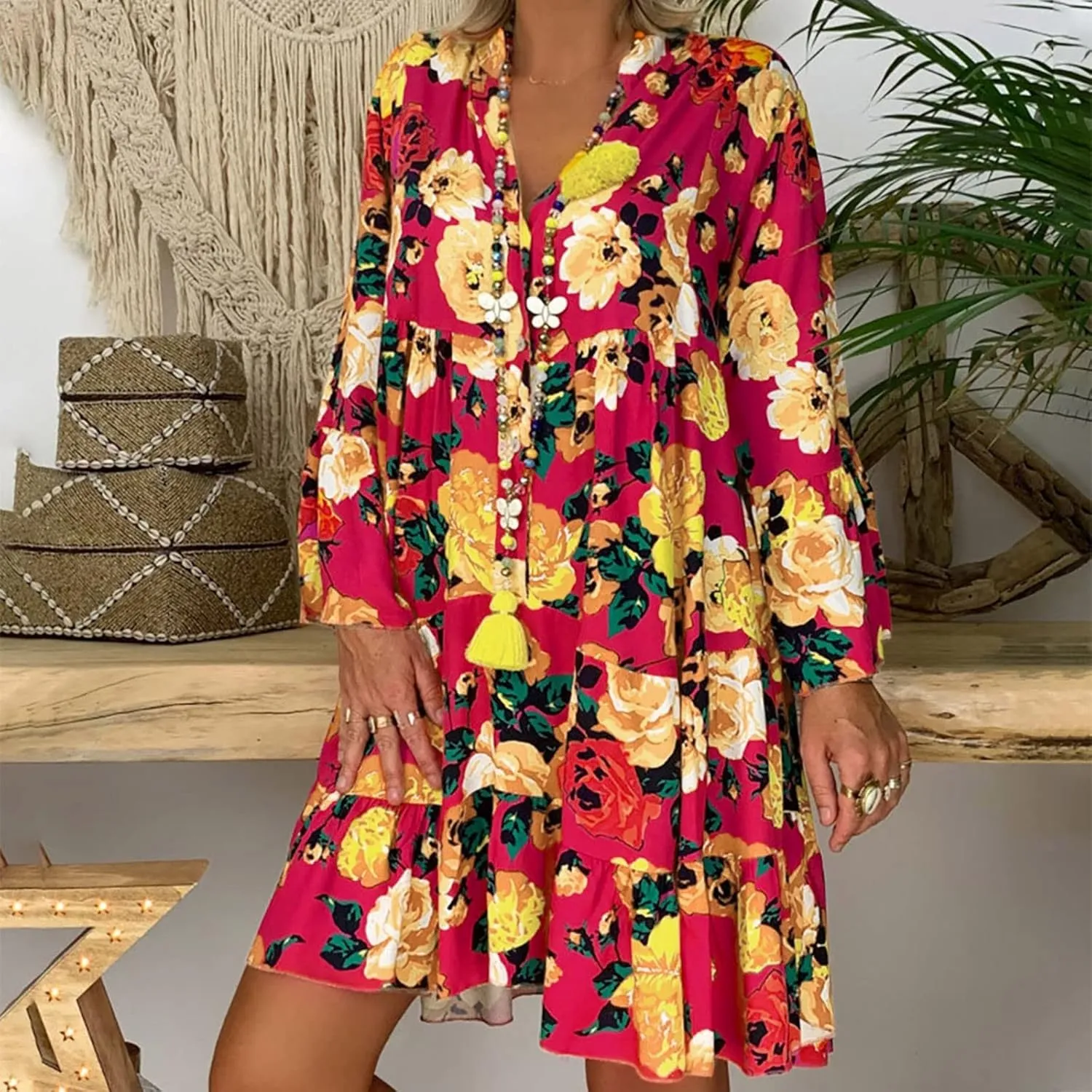 Long Sleeve Dress for Women Plus Size Floral Print Shirt Dress Button Down Casual Loose Midi Dress Summer Dresses