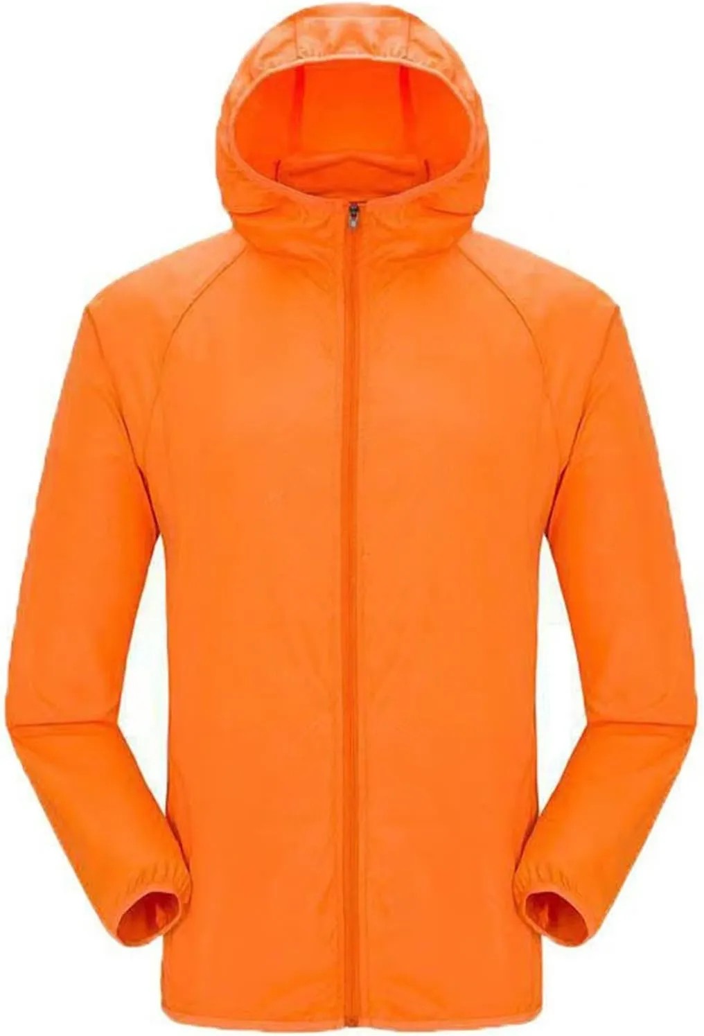 Men and Women's Clothes Raincoat Lightweight Breathable Jacket Hooded Cardigan with Pocket for Outdoor Sports Coats Orange