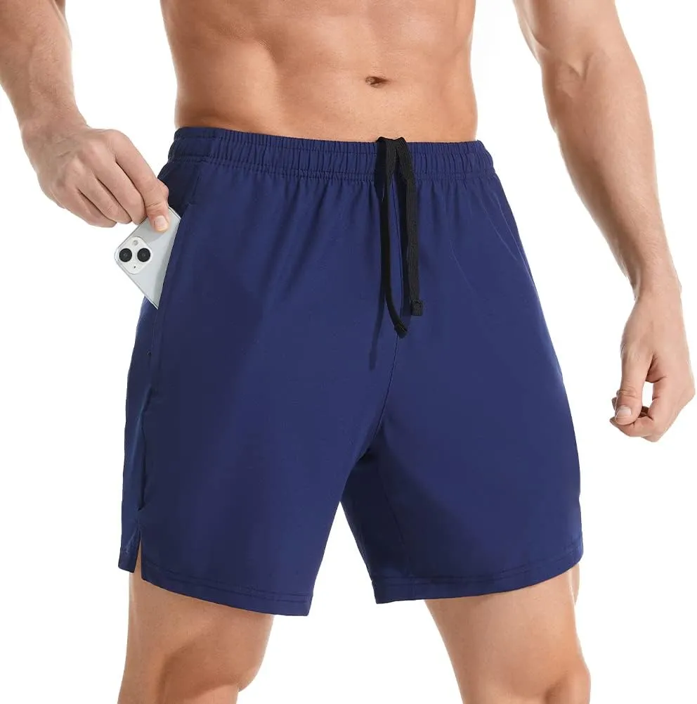Men's 7" Athletic Running Shorts Lightweight Quick Dry Gym Workout Shorts with Zipper Pockets Navy,Medium