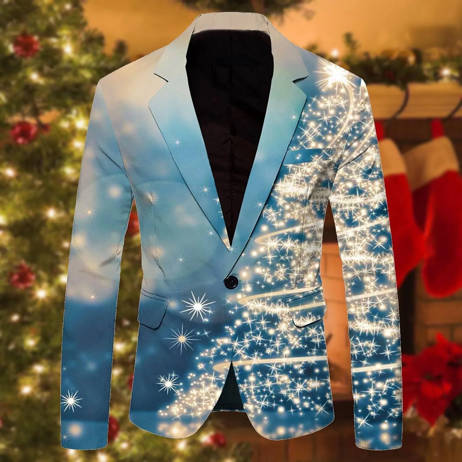 Mens Chirstmas Blazers Jacket Funny Light Up Xmas Suit Jackets Holiday Party Blazer Casual Business One Button Blazer