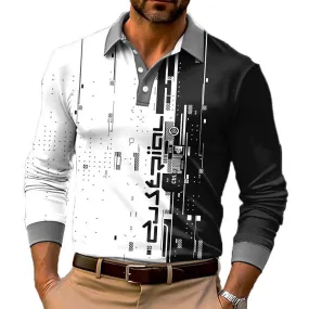 Men's Fashion 3D Printed Long Sleeve Polo Shirt 68212630YY