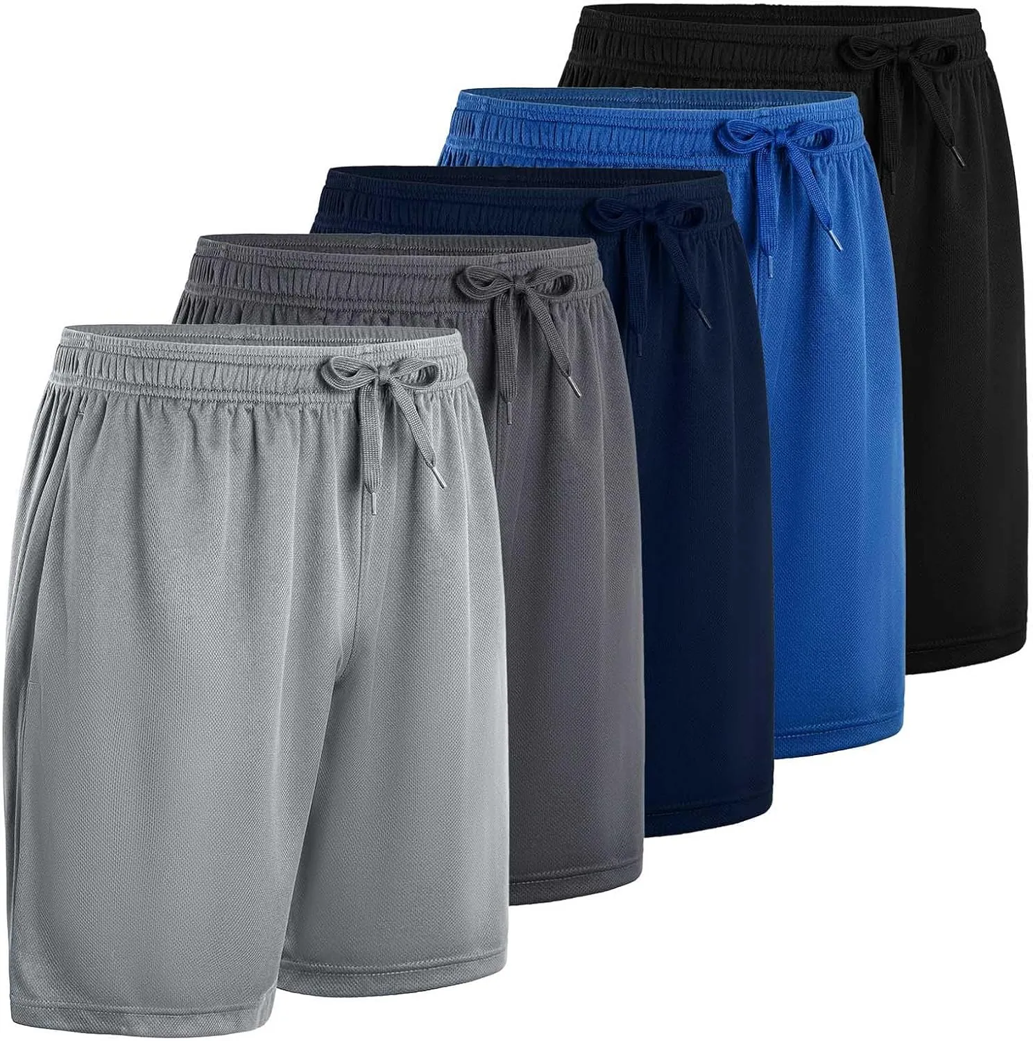 Mens Gym Shorts Athletic Lightweight Performance Quick Dry Shorts with Elastic Waist 5 Pack