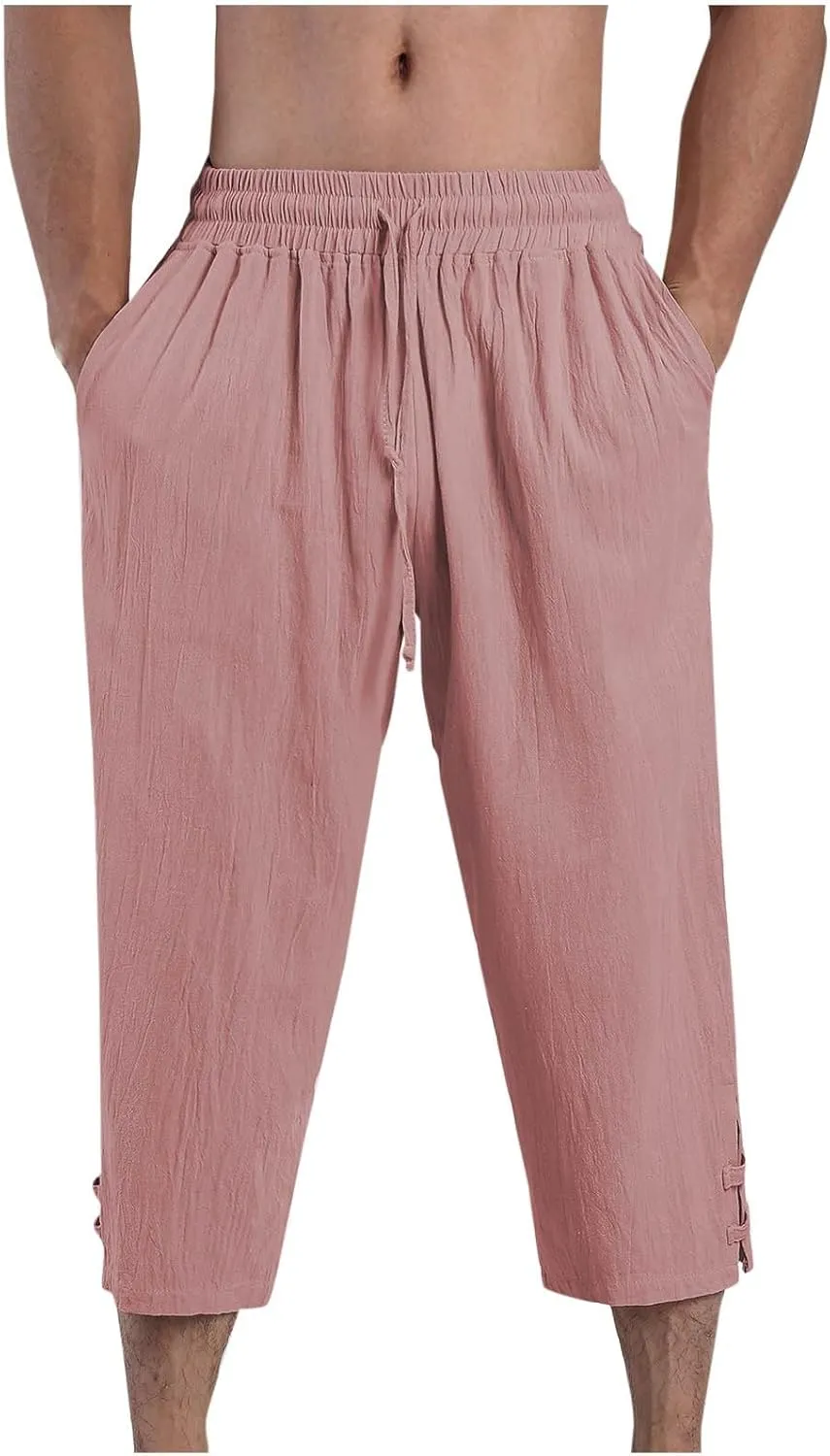 Mens Linen Pants Baggy Elastic Waist Lightweight Casual Pants for Men Mens Golf Pants 80S Outfit for Men Beach Clothes