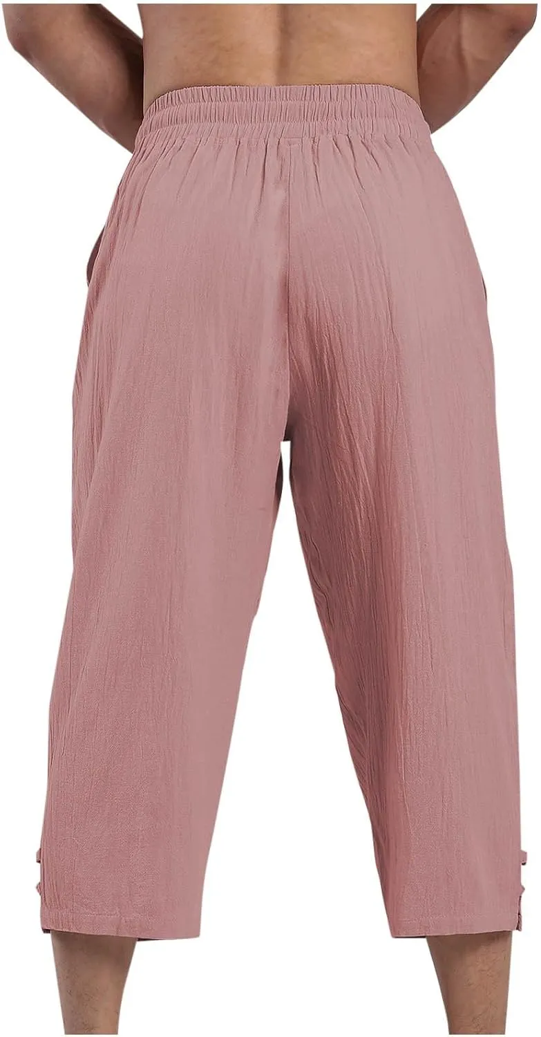 Mens Linen Pants Baggy Elastic Waist Lightweight Casual Pants for Men Mens Golf Pants 80S Outfit for Men Beach Clothes