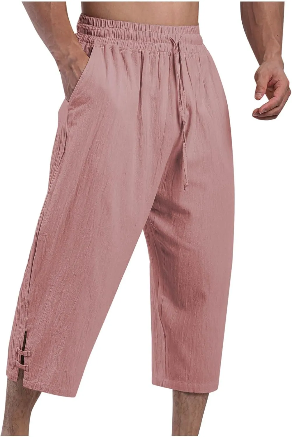 Mens Linen Pants Baggy Elastic Waist Lightweight Casual Pants for Men Mens Golf Pants 80S Outfit for Men Beach Clothes
