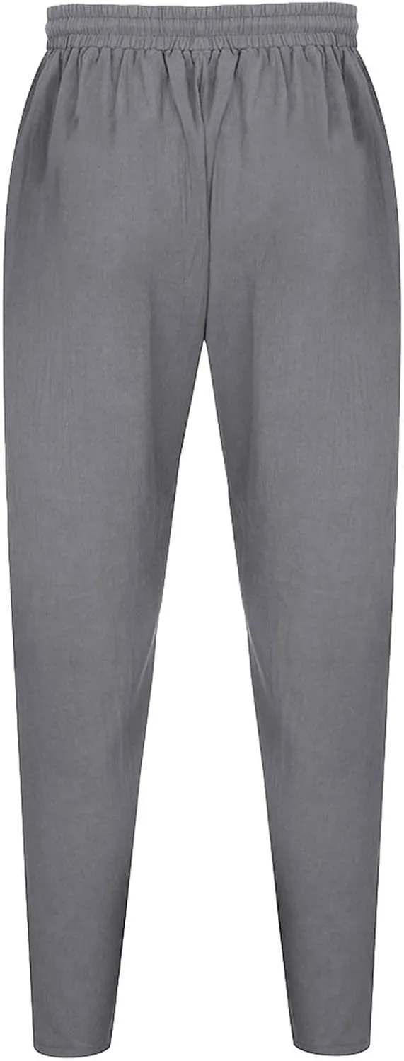Mens Linen Pants Summer Elastic Waist Beach Pants Drawstring Holiday Tapered Boho Trousers Pants with Pockets