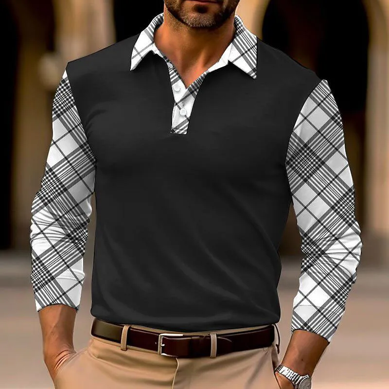 Men's Plaid Long Sleeve Polo Shirt 82371796YM
